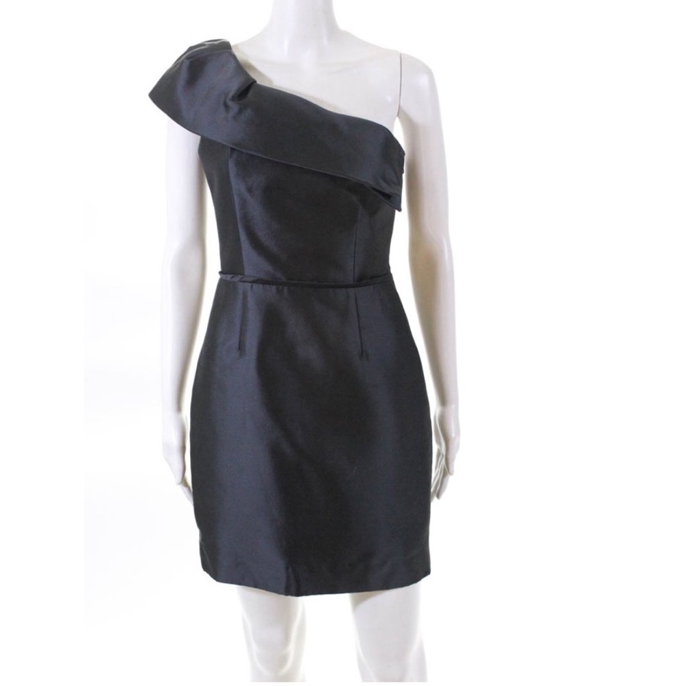 Lela Rose Metallic Gray One Shoulder Dress
